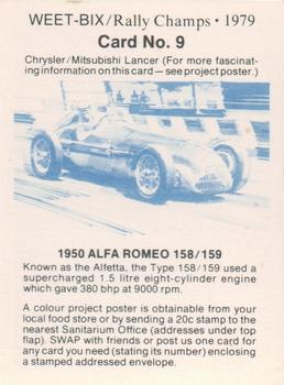 1979 Weet-Bix Rally Champs #9 Mitsubishi Lancer Back