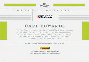 2021 Panini National Treasures - Weekend Warriors Holo Platinum Blue #WW-CE Carl Edwards Back