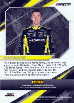 2022 Panini Chronicles - Limited #5 Ryan Blaney Back