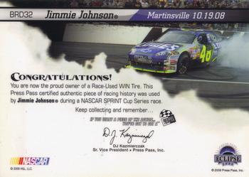 2009 Press Pass Eclipse - Burning Rubber- Silver Driver Series #BRD32 Jimmie Johnson Back
