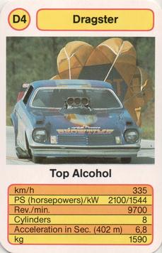 1986 Ace Trump Game Dragster #D4 Top Alcohol Front