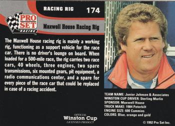 1992 Pro Set #174 Car 22 Rig / Maxwell House Racing Back