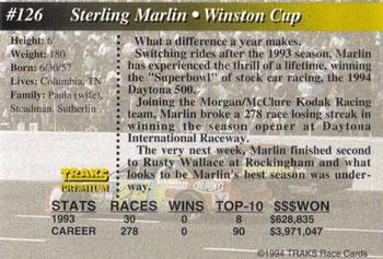 1994 Traks - First Run #126 Sterling Marlin Back