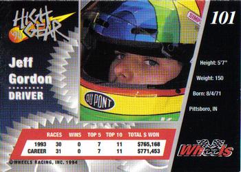 1994 Wheels High Gear - Day One Silver #101 Jeff Gordon Back