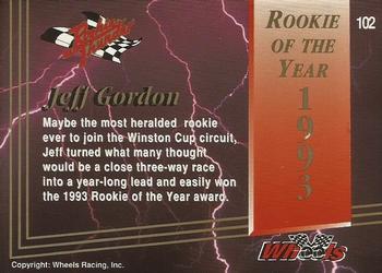 1994 Wheels High Gear - Rookie Thunder Update Platinum #102 Jeff Gordon Back