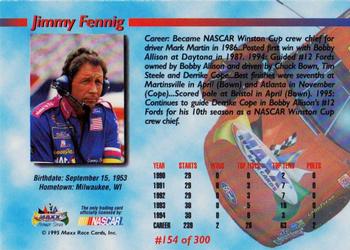 1995 Maxx Premier Series #154 Jimmy Fennig Back