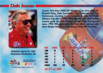 1995 Maxx Premier Series #157 Dale Inman Back