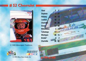 1995 Maxx Premier Series #190 Ken Schrader's Car Back
