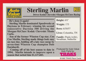 1995 Traks Auto Value #28 Sterling Marlin Back