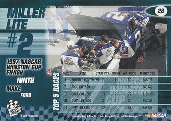 1998 Press Pass - Oil Slicks #28 Rusty Wallace's Car Back