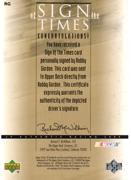 2000 SP Authentic - Sign of the Times #RG Robby Gordon Back