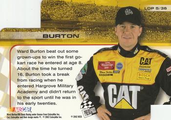 2002 Press Pass Trackside - License to Drive Die Cuts #LDP 5 Ward Burton Back