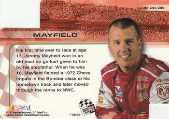 2002 Press Pass Trackside - License to Drive Die Cuts #LDP 22 Jeremy Mayfield Back