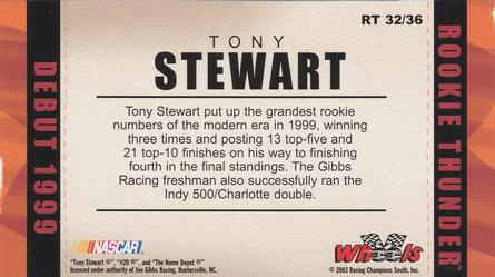 2003 Wheels American Thunder - Rookie Thunder #RT 32 Tony Stewart Back