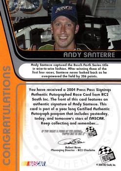 2004 Press Pass - Signings #NNO Andy Santerre Back