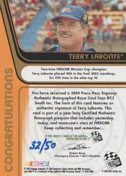 2004 Press Pass - Signings Gold #NNO Terry Labonte Back