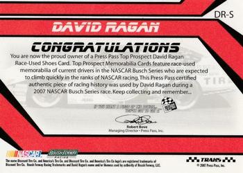 2007 Traks - Top Prospects Shoes #DR-S David Ragan Back