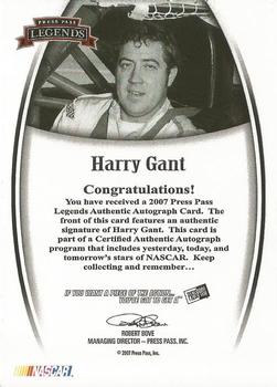 2007 Press Pass Legends - Autographs Inscriptions Blue #NNO Harry Gant Back