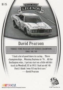 2007 Press Pass Legends - Holofoil #H-15 David Pearson Back