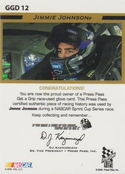 2008 Press Pass VIP - Get a Grip Drivers #GGD 12 Jimmie Johnson Back