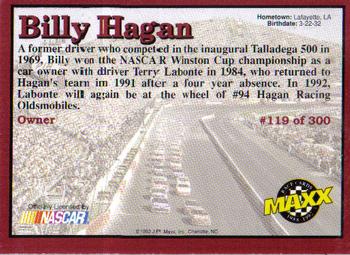 1992 Maxx (Red) #119 Billy Hagan Back