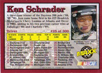 1992 Maxx (Red) #25 Ken Schrader Back