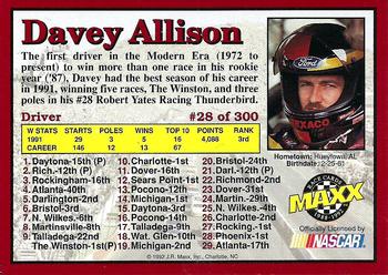 1992 Maxx (Red) #28 Davey Allison Back