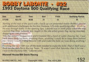 1993 Action Packed #152 Bobby Labonte Back