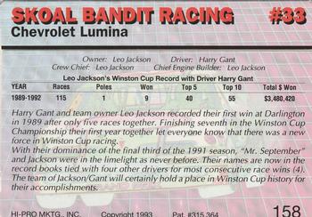 1993 Action Packed #158 Skoal Bandit Racing #33 Back