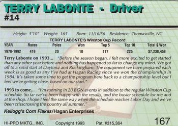 1993 Action Packed #167 Terry Labonte Back