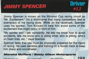 1993 Action Packed #188 Jimmy Spencer Back