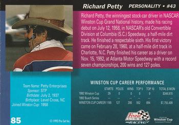 1993 Finish Line #85 Richard Petty Back