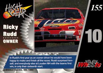 1994 Wheels High Gear #155 Ricky Rudd Back