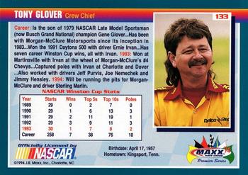 1994 Maxx Premier Series #133 Tony Glover Back