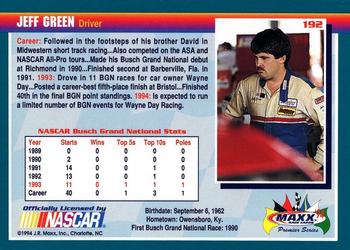 1994 Maxx Premier Series #192 Jeff Green Back