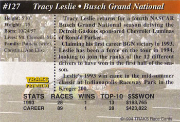 1994 Traks #127 Tracy Leslie Back