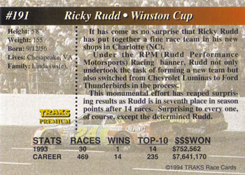 1994 Traks #191 Ricky Rudd Back