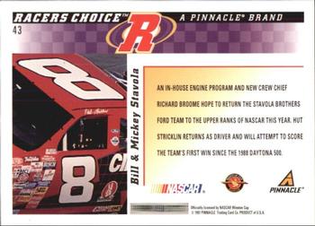 1997 Pinnacle Racer's Choice #43 Hut Stricklin's Car Back