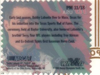 2003 Wheels American Thunder - Post Mark #PM 11 Bobby Labonte Back
