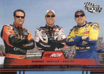 2004 Press Pass Trackside #71 Robby Gordon / Kevin Harvick / Johnny Sauter Front