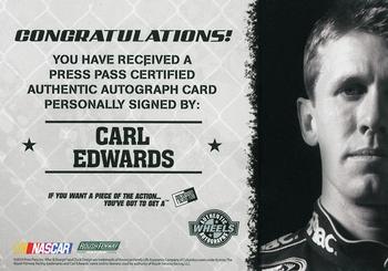 2010 Wheels Main Event - Marks Autographs Red #NNO Carl Edwards Back