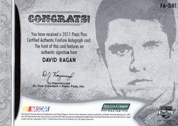 2011 Press Pass Fanfare - FanFare Autographs Gold #FA-DR1 David Ragan Back