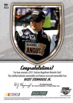 2011 Press Pass Fanfare - Magnificent Materials #MM-RS3 Ricky Stenhouse Jr. Back