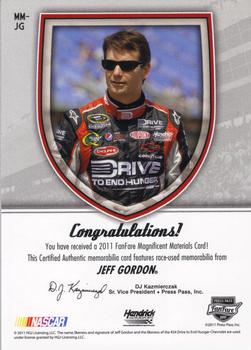 2011 Press Pass Fanfare - Magnificent Materials Dual Swatches #MM-JG Jeff Gordon Back