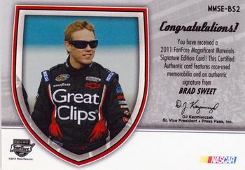 2011 Press Pass Fanfare - Magnificent Materials Signature Edition #MMSE-BS2 Brad Sweet Back