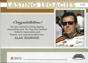 2011 Press Pass Legends - Lasting Legacies Memorabilia Silver #LL-AK Alan Kulwicki Back