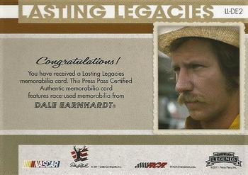 2011 Press Pass Legends - Lasting Legacies Memorabilia Silver #LL-DE2 Dale Earnhardt Back