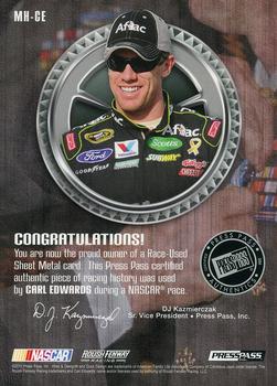 2011 Press Pass Stealth - Metal of Honor- Gold Medal #MH-CE Carl Edwards Back