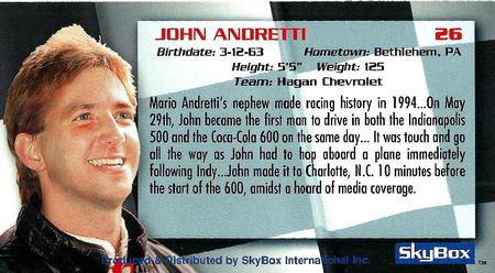 1994 SkyBox #26 John Andretti's Cars Back