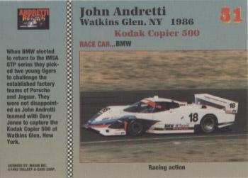 1992 Collect-a-Card Andretti Family Racing #31 1986 Watkins Glen Back